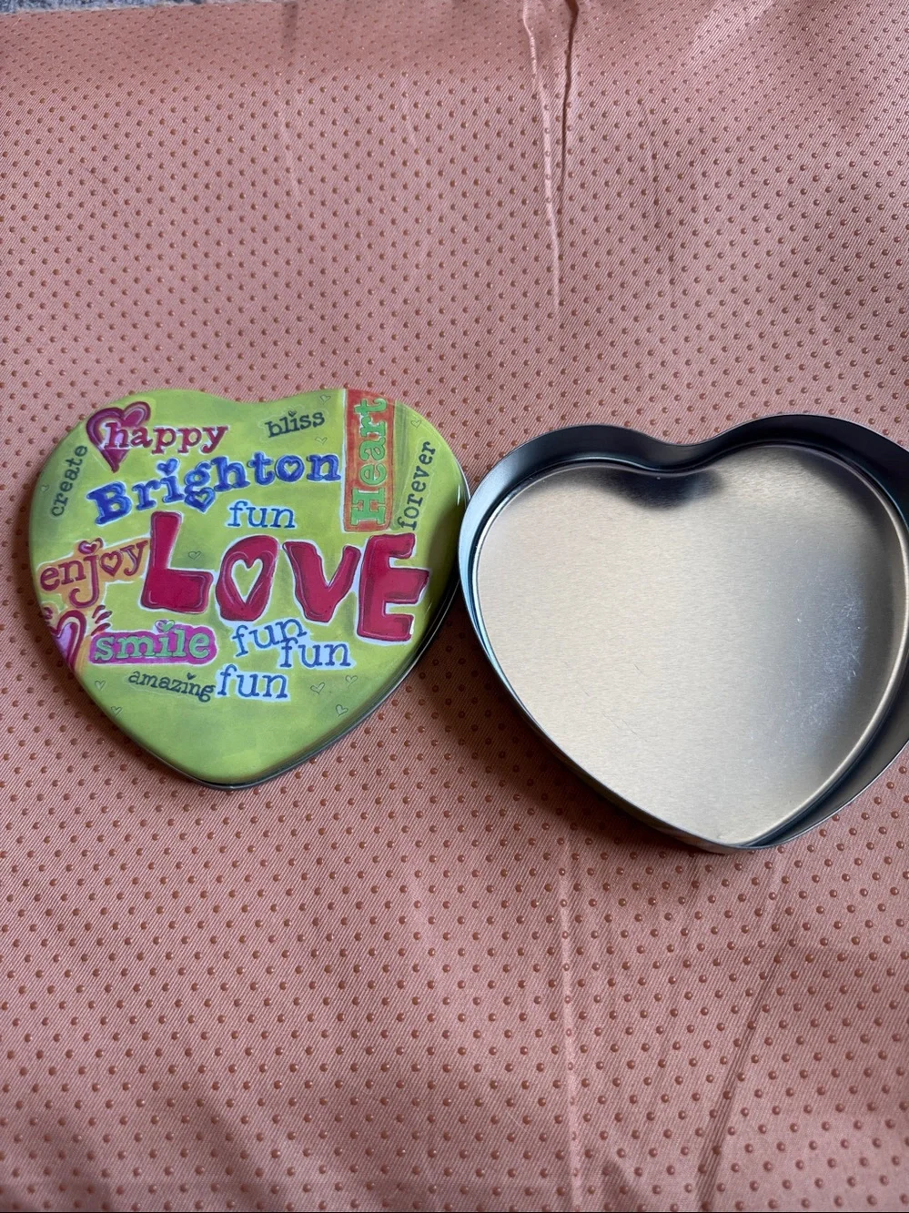 2 Bright Green Heart Jewelry Boxes with Red and Blue Lettering - Love Design